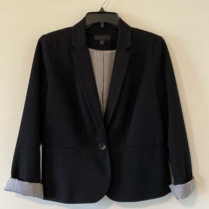 Worthington Women’s Black Stripe Lined Petite blazer suit coat / jacket Size PL